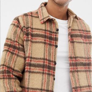 ASOS DESIGN check overshirt in camel